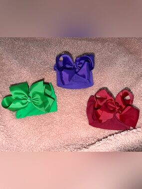 Bow Headbands Set - Green, Purple, Red